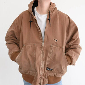 VTG 90'S Walls Workwear Tan Fleece  Lined Zip Up Distressed Look Detroit Jacket